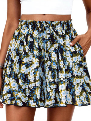 High-waisted Floral Print Loose Casual Shorts