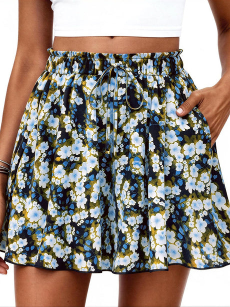 High-waisted Floral Print Loose Casual Shorts