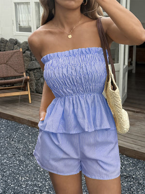 Solid Color Two-piece Women's Clothing With Ruffled Trim