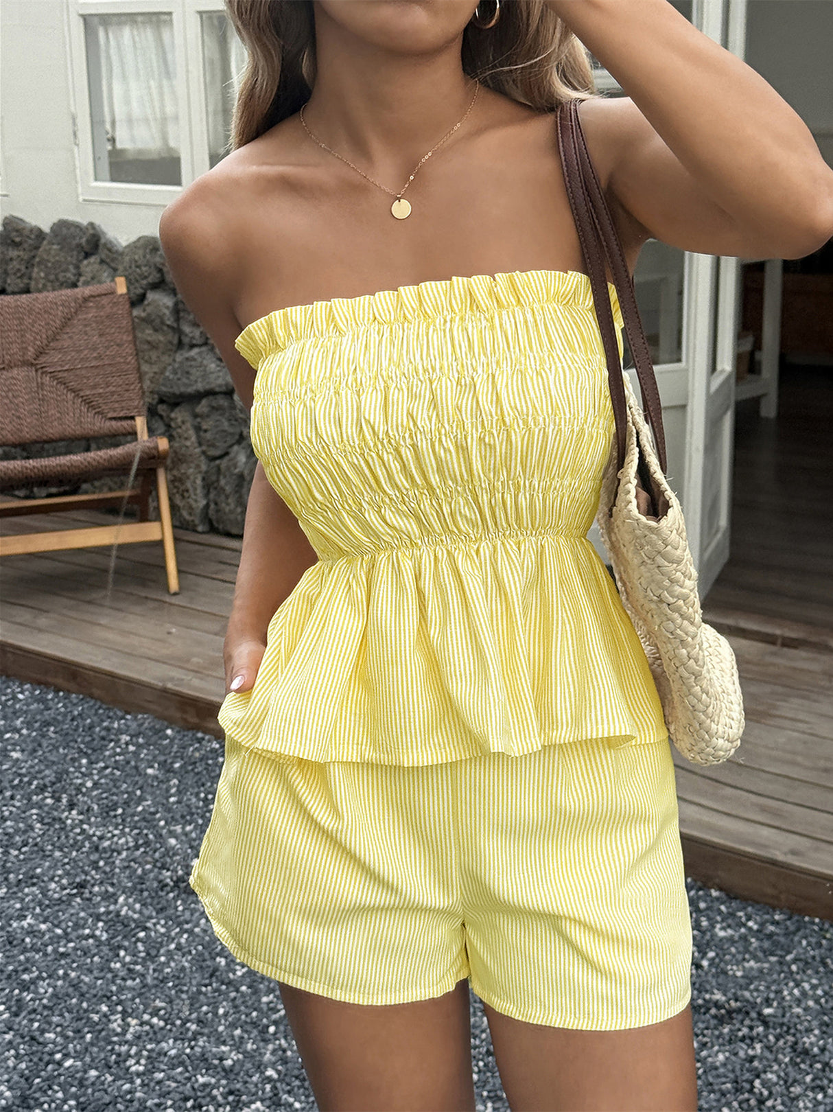 Solid Color Two-piece Women's Clothing With Ruffled Trim