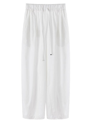 100% Cotton Wide-leg Cropped Trousers With Pockets And No Stretch