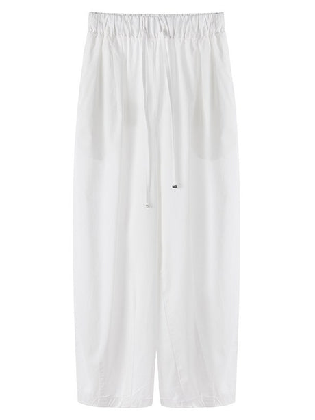 100% Cotton Wide-leg Cropped Trousers With Pockets And No Stretch