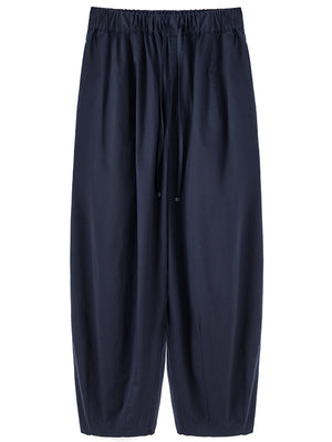 100% Cotton Wide-leg Cropped Trousers With Pockets And No Stretch