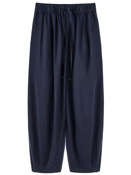 100% Cotton Wide-leg Cropped Trousers With Pockets And No Stretch