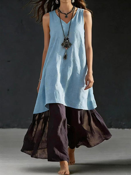 Solid Color Patchwork Dress, Gentle And Simple Long Skirt