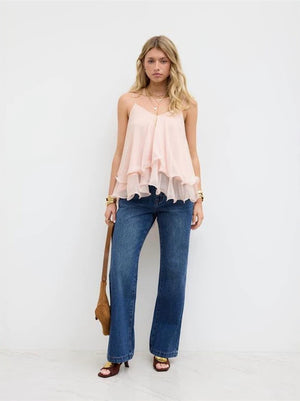 Plain Color Sleeveless Camisole With Ruffles