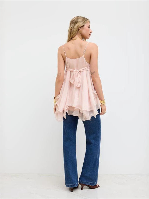 Plain Color Sleeveless Camisole With Ruffles