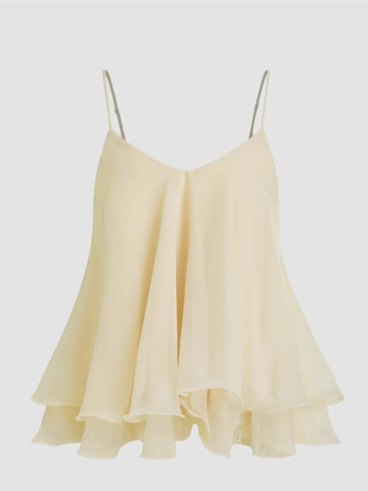 Plain Color Sleeveless Camisole With Ruffles