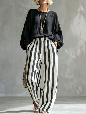 Striped And Plaid Casual Two-piece Set