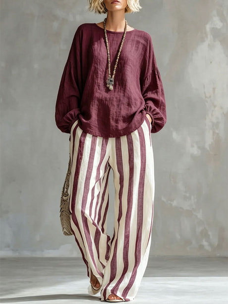 Striped And Plaid Casual Two-piece Set