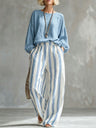 Striped And Plaid Casual Two-piece Set