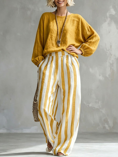 Striped And Plaid Casual Two-piece Set