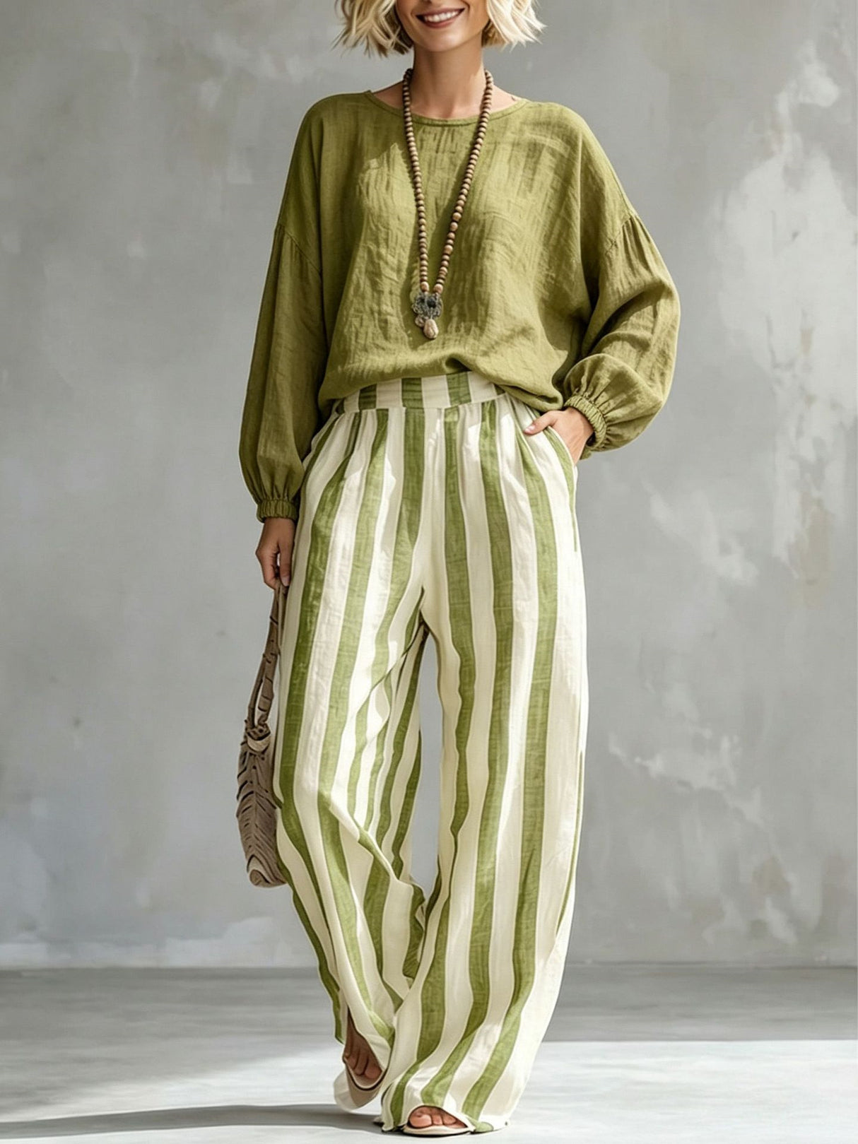 Striped And Plaid Casual Two-piece Set