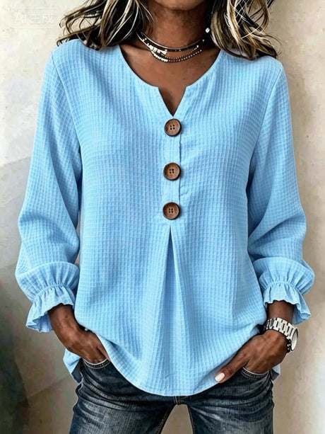 Solid Color Short-sleeved Top With Button Decoration