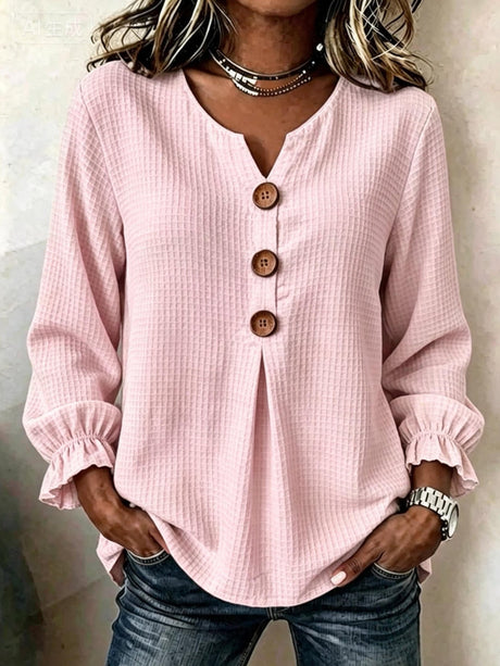 Solid Color Short-sleeved Top With Button Decoration