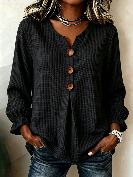 Solid Color Short-sleeved Top With Button Decoration