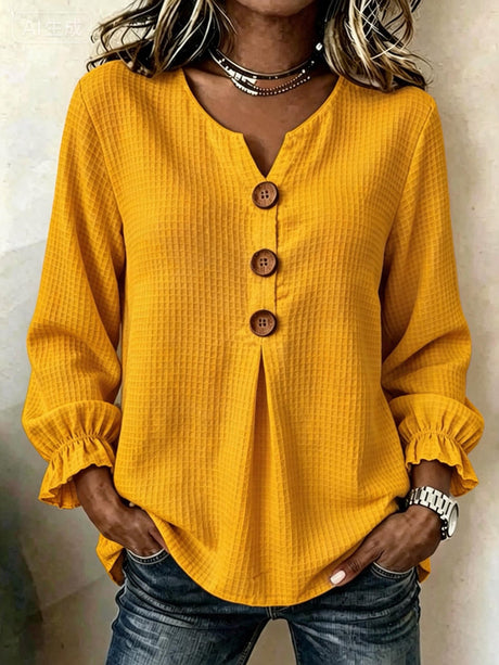 Solid Color Short-sleeved Top With Button Decoration