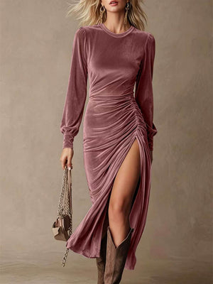 Simple Solid Color Midi Dress With Slit