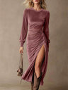 Simple Solid Color Midi Dress With Slit