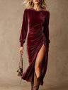 Simple Solid Color Midi Dress With Slit