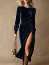 Simple Solid Color Midi Dress With Slit