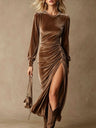 Simple Solid Color Midi Dress With Slit