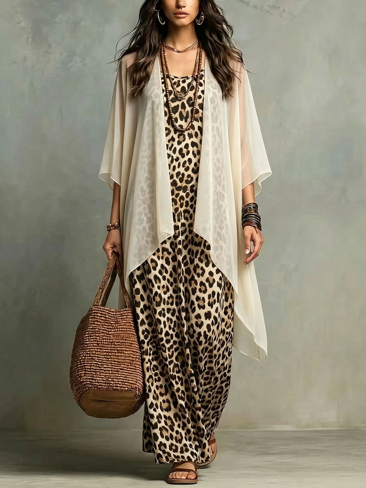 Retro Leopard Print Two-piece Set