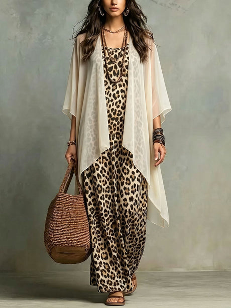 Retro Leopard Print Two-piece Set