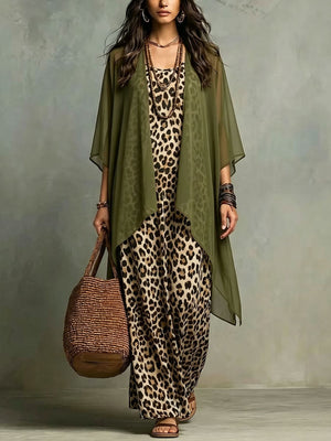 Retro Leopard Print Two-piece Set