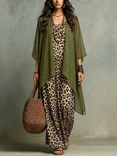 Retro Leopard Print Two-piece Set