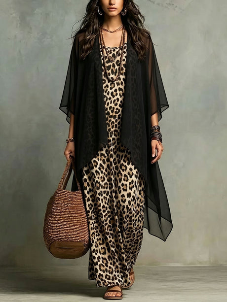 Retro Leopard Print Two-piece Set
