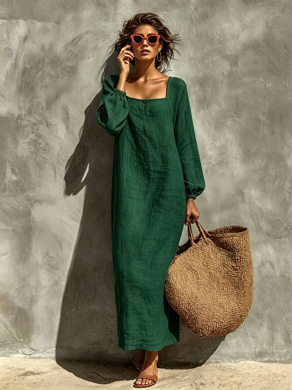 Simple Solid Color Elegant Midi Dress