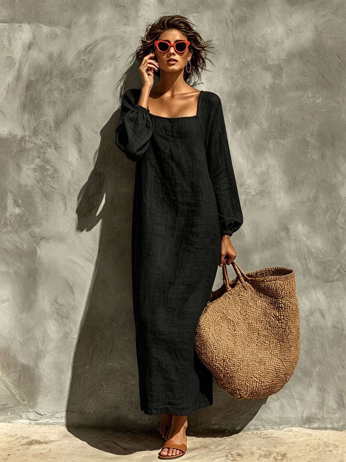 Simple Solid Color Elegant Midi Dress
