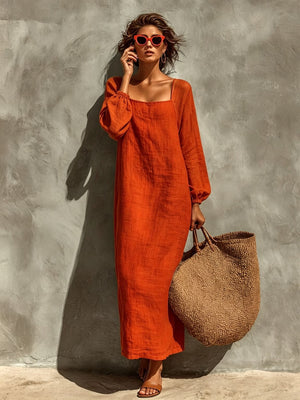 Simple Solid Color Elegant Midi Dress