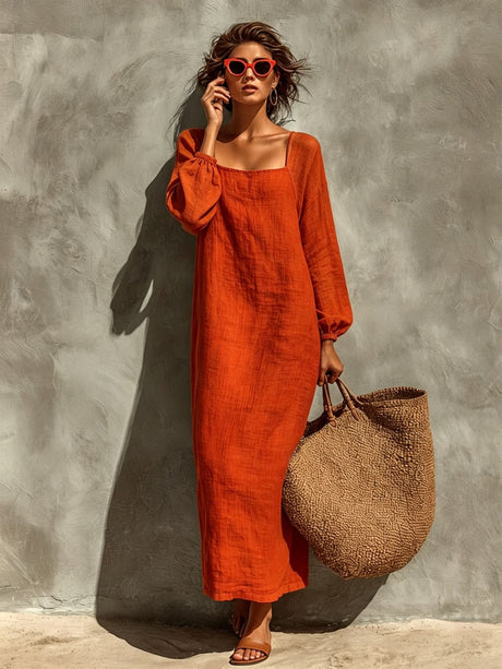 Simple Solid Color Elegant Midi Dress