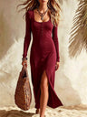 Color-blocked Solid Color Midi Dress
