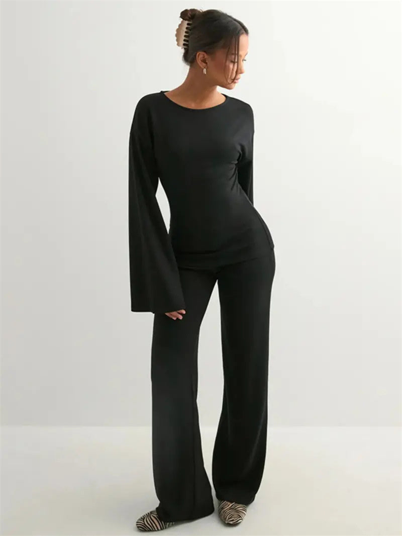 Basic Solid Color Casual Two-piece Set