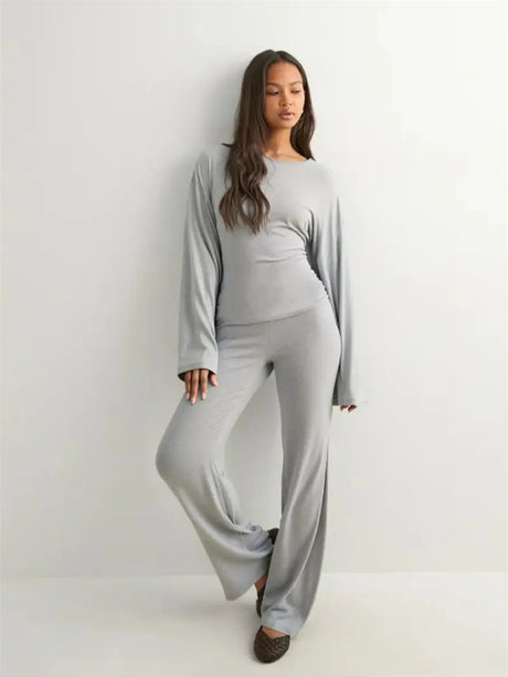 Basic Solid Color Casual Two-piece Set