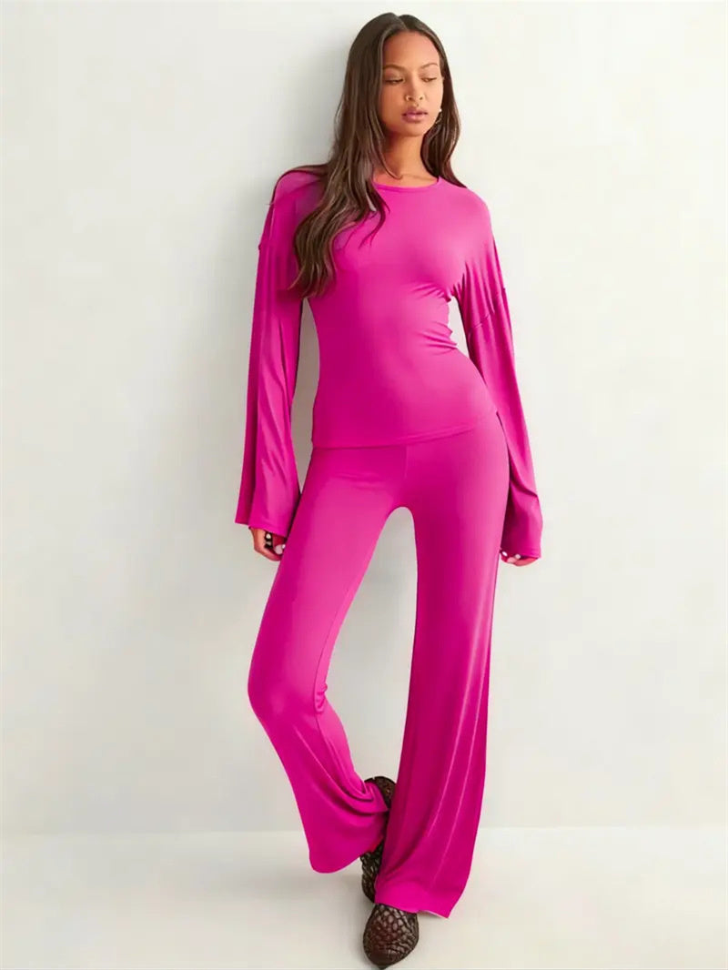Basic Solid Color Casual Two-piece Set