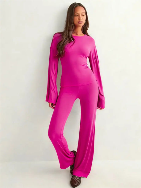Basic Solid Color Casual Two-piece Set