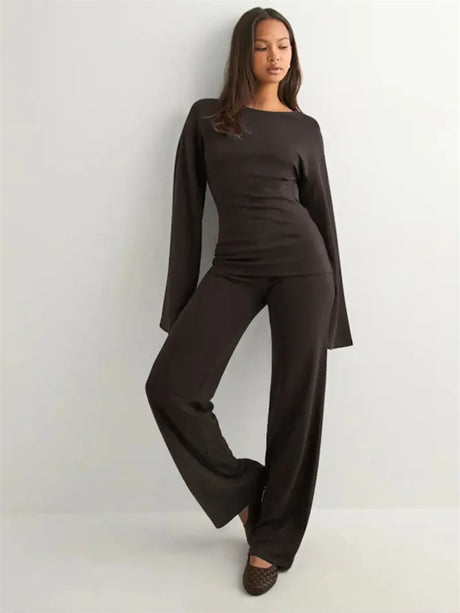 Basic Solid Color Casual Two-piece Set