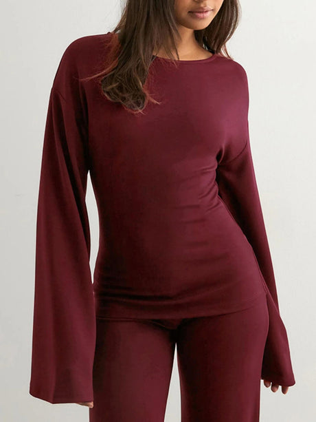 Basic Solid Color Casual Two-piece Set