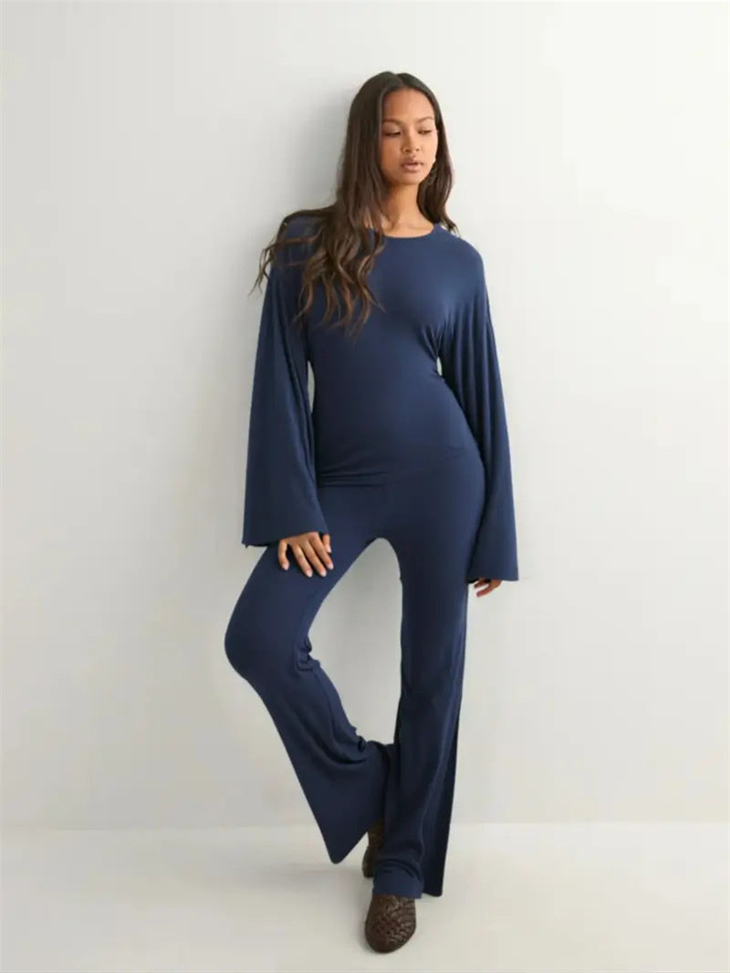 Basic Solid Color Casual Two-piece Set