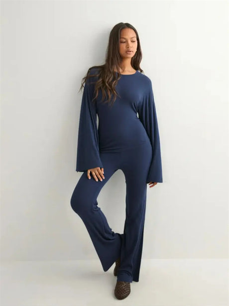 Basic Solid Color Casual Two-piece Set