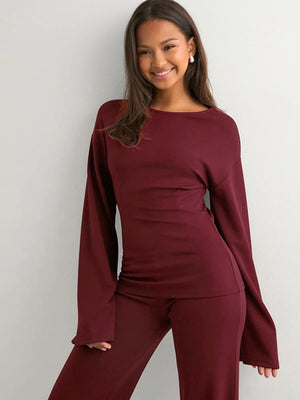 Basic Solid Color Casual Two-piece Set