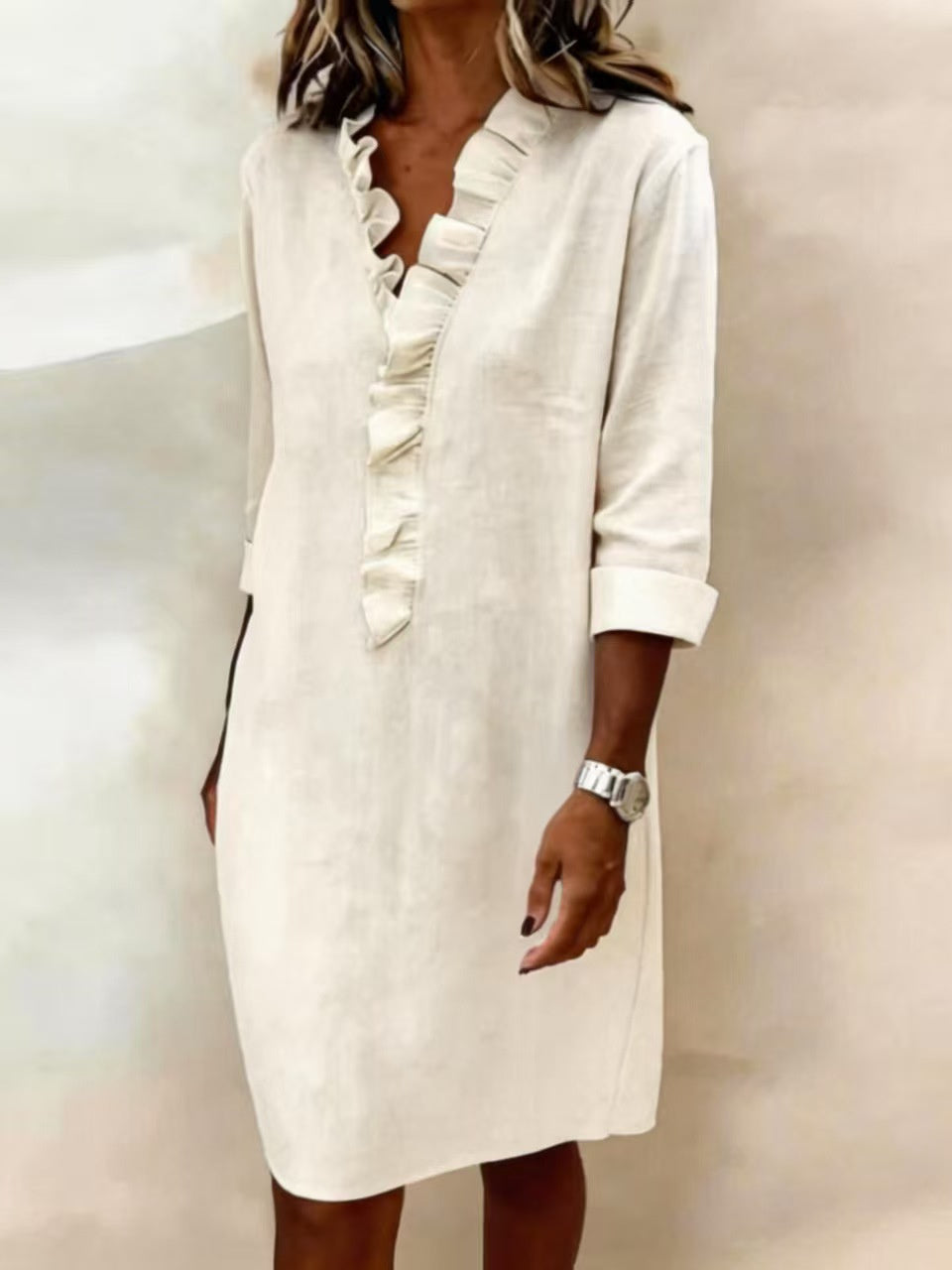 Gentle Style Solid Color Ruffled Dress
