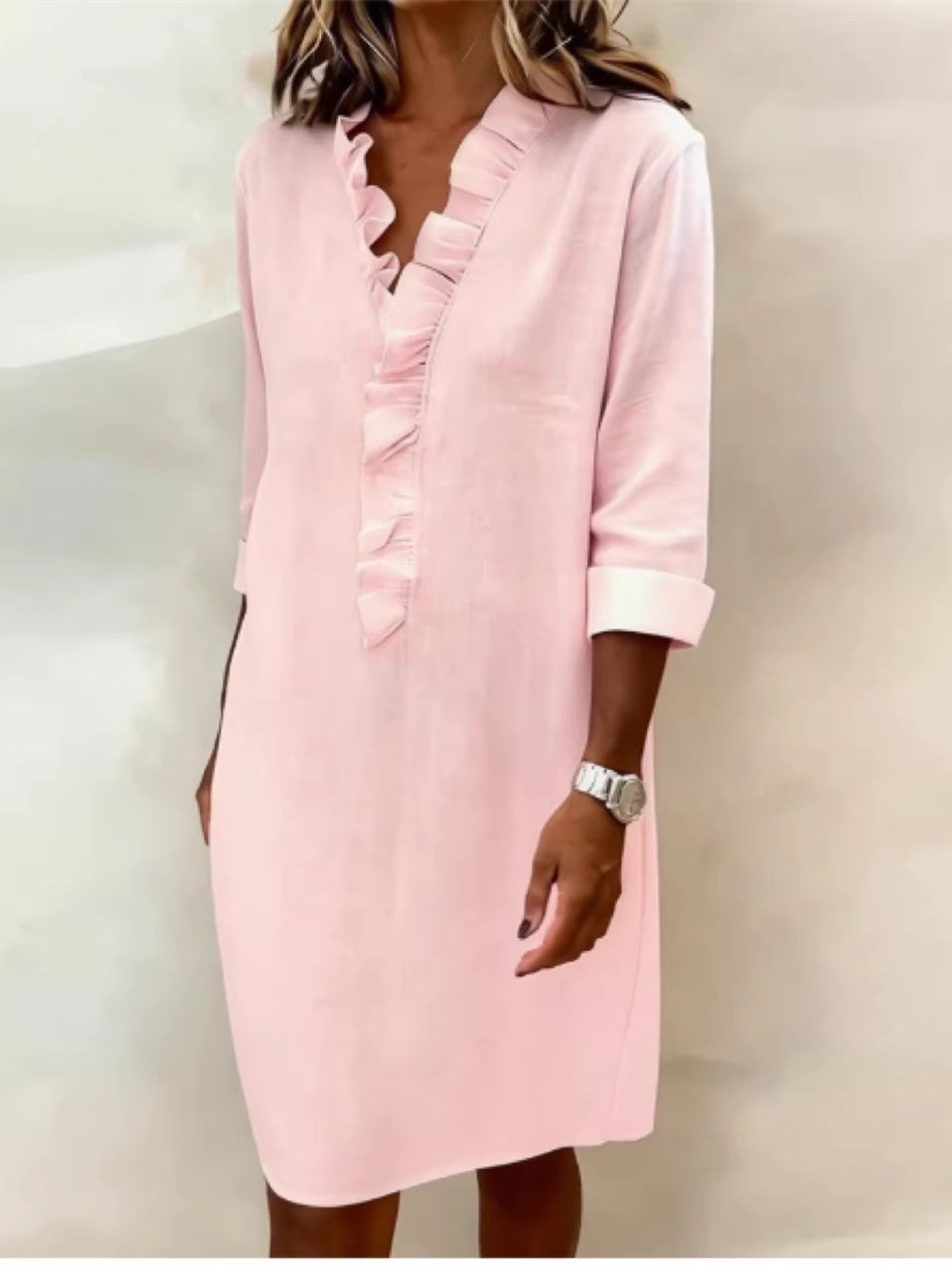 Gentle Style Solid Color Ruffled Dress