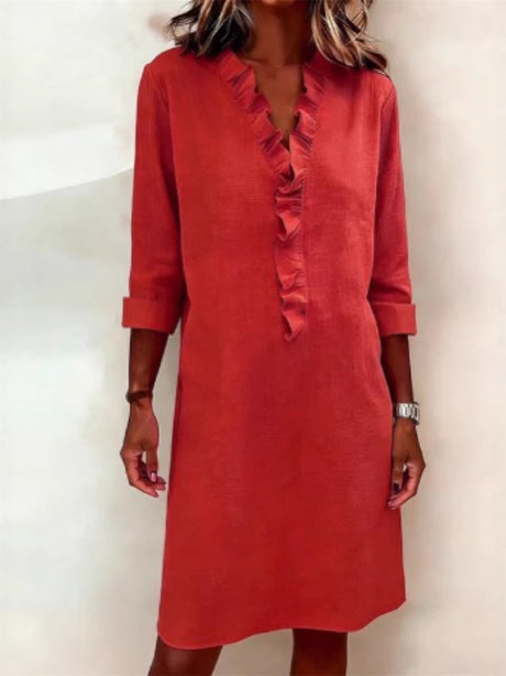 Gentle Style Solid Color Ruffled Dress
