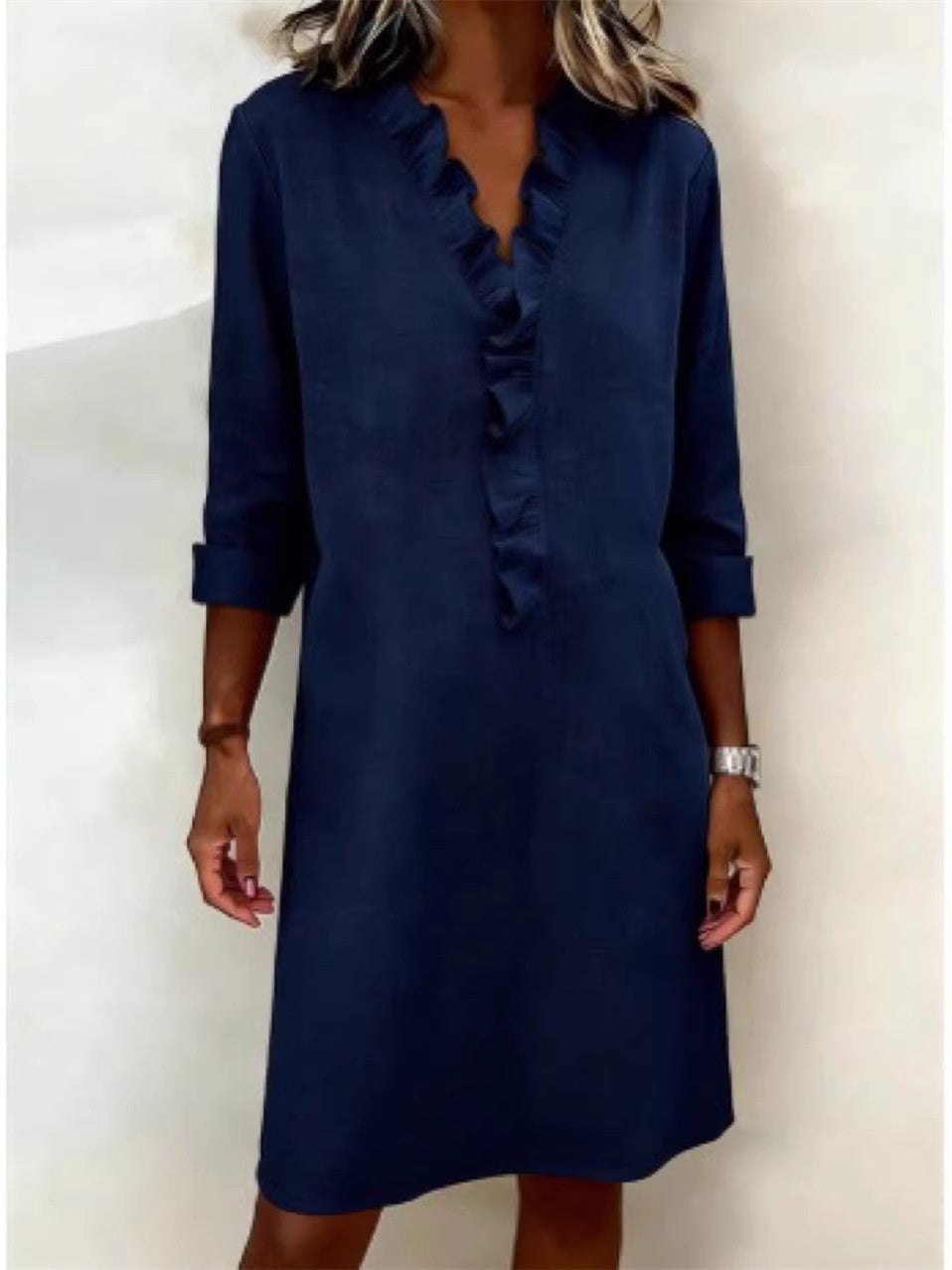 Gentle Style Solid Color Ruffled Dress