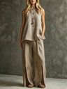 Two-piece Set With Split Pockets, Buttons, And Solid Color